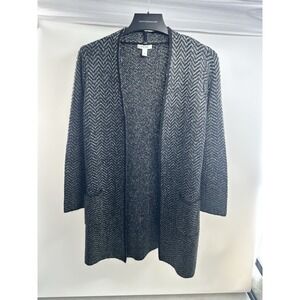 Nine West Womens Sweater Chevron Black Open Front Midi Cardigan Jacket Size M‎